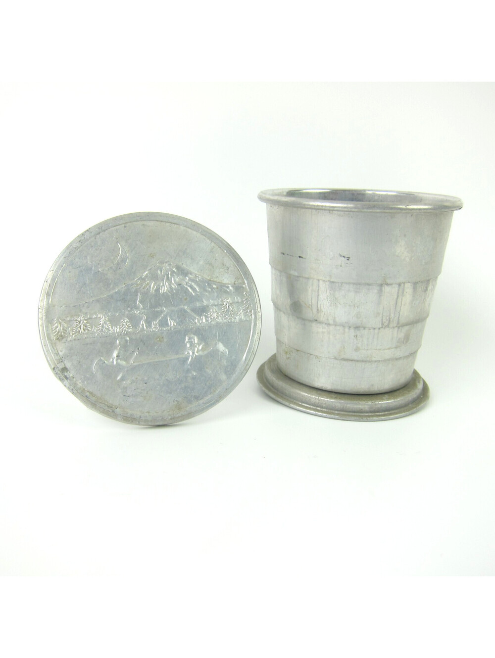 Vintage Collapsible Aluminum Cup Boy Scouts Canoe Lake Camp Fire Mountain Moon